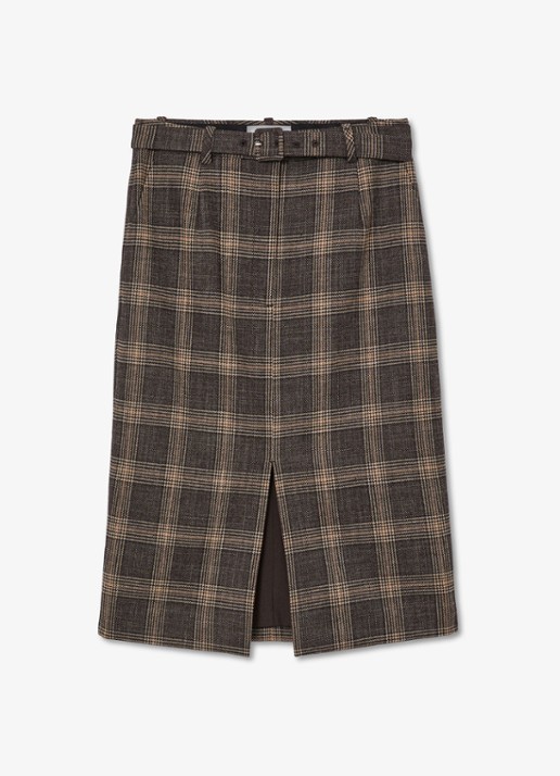 Reiss Sandor midi rok van wol met ruitdessin - voorkant 6 bruin