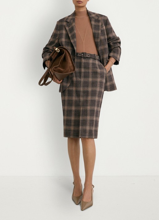Reiss Sandor midi rok van wol met ruitdessin - voorkant 7 bruin
