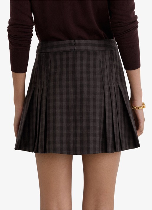 Reiss Sandor mini rok van wol met plooien en ruitdessin - achterkant bruin