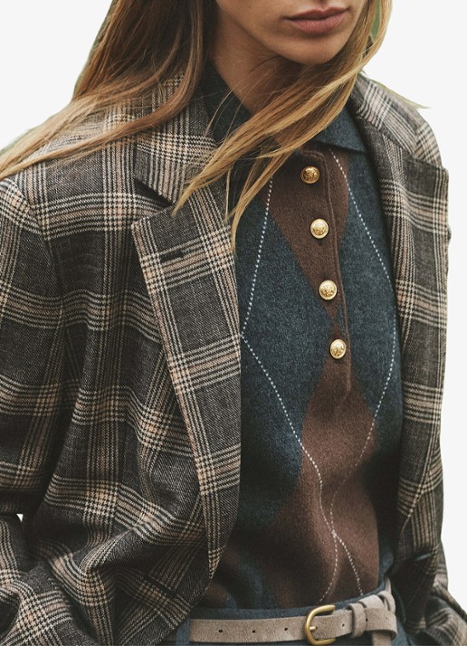 Reiss Sandor single-breasted blazer van wol in ruitdessin - detail 4 bruin