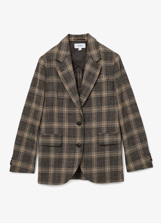 Reiss Sandor single-breasted blazer van wol in ruitdessin - voorkant 6 bruin