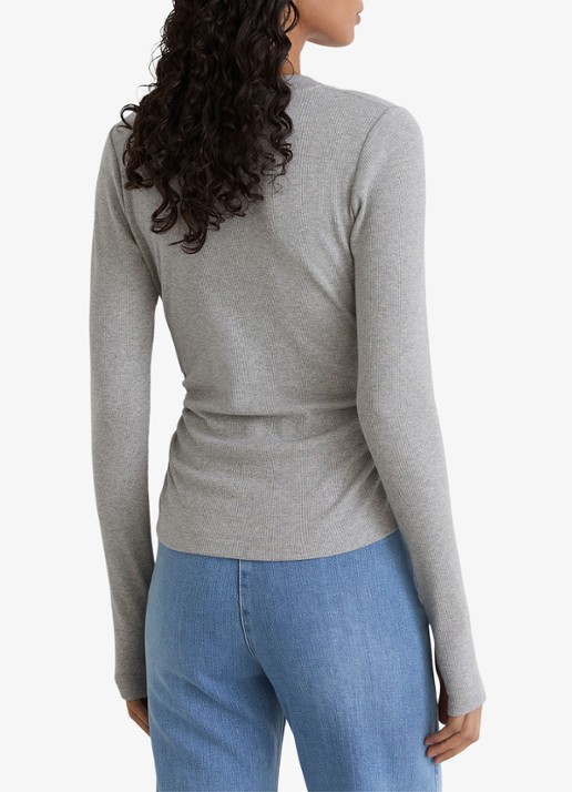 Reiss SANDRINE Cotton-Stretch V-Neck Ruched Top - achterkant grijs