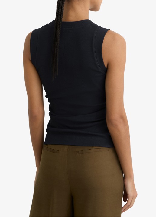 Reiss SANDY Stretch-Cotton Rib Ruched V-Neck Vest - achterkant 6 blauw