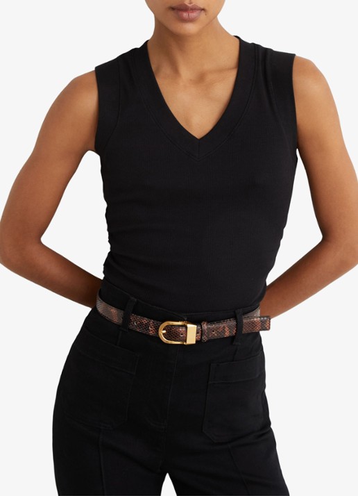 Reiss SANDY Stretch-Cotton Rib Ruched V-Neck Vest