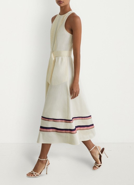 Reiss Sara midi jurk met ceintuur - voorkant 6 creme