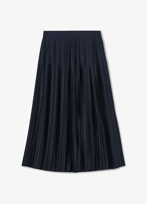 Reiss Savannah midi plooirok met split - voorkant donkerblauw
