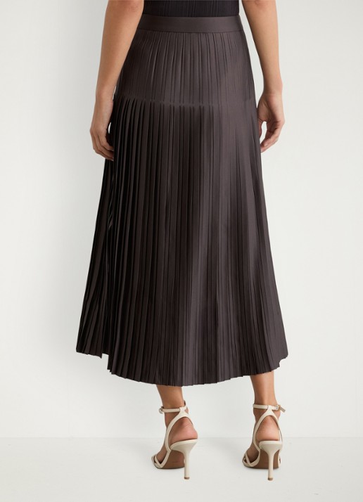 Reiss Savannah midi plooirok met split - achterkant donkerbeige