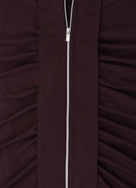 Reiss Scarlett maxi jurk van crêpe met ruches - detail 7 chocoladebruin