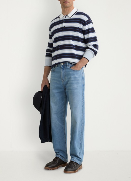 Reiss Scrum fijngebreide trui met streepprint  - voorkant 2 blauw