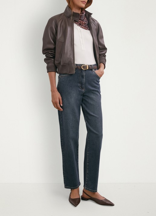 Reiss Selin mid waist straight fit jeans  - voorkant 6 petrol