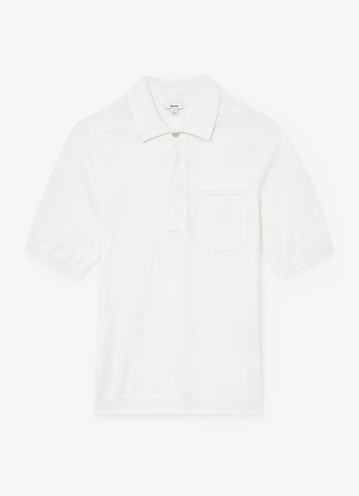 Reiss Selkirk regyular fit polo met borstzak - voorkant 5 white / wit
