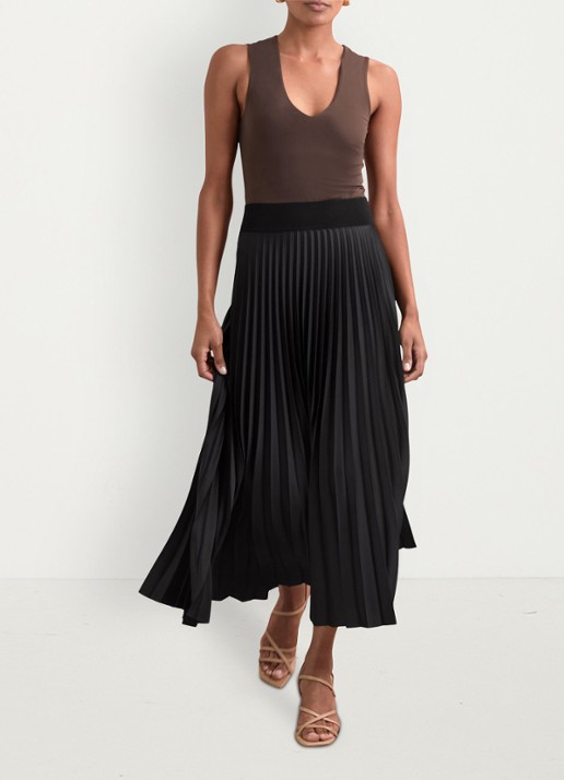 Reiss Seren midi rok met plissé - voorkant 2 zwart