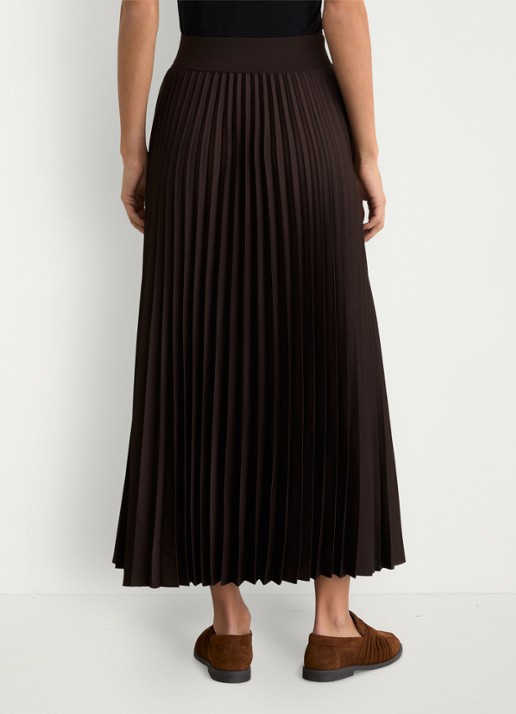 Reiss Seren midi rok met plissé - achterkant chocoladebruin