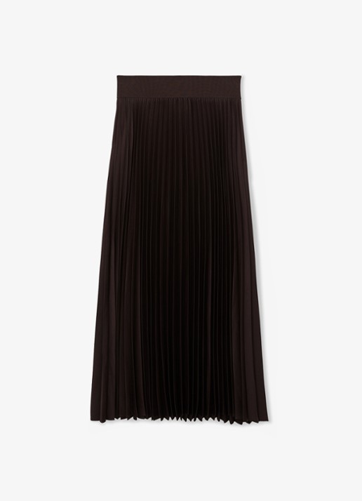 Reiss Seren midi rok met plissé - voorkant 2 chocoladebruin