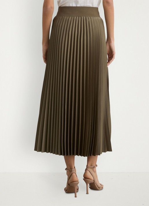 Reiss Seren midi rok met plissé - achterkant 3 khaki