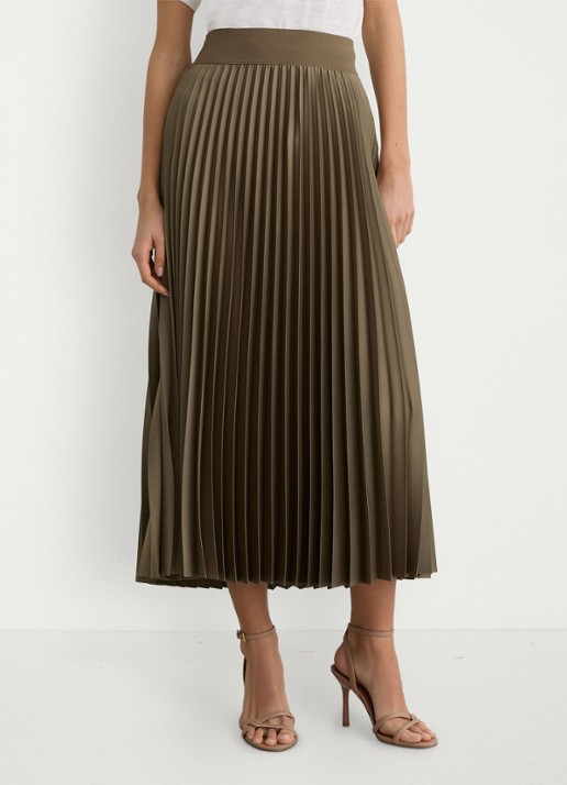 Reiss Seren midi rok met plissé - voorkant 2 khaki