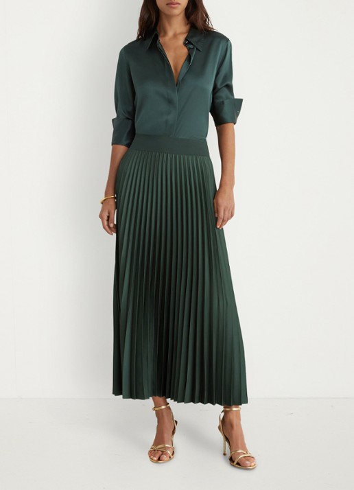 Reiss Seren midi rok met plissé - voorkant 2 zeegroen