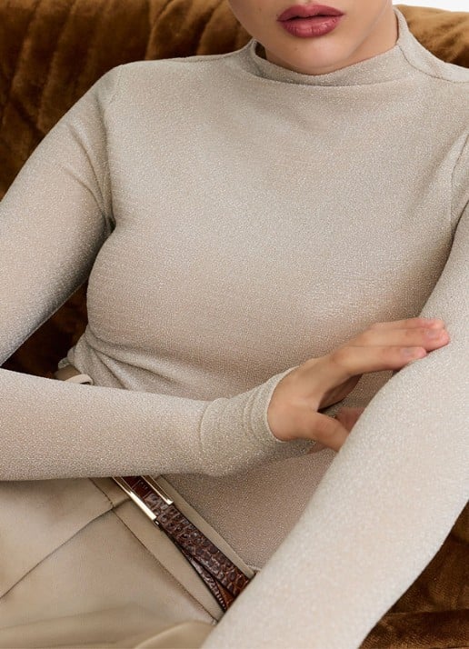 Reiss Serena top in wolblend met glitter - detail zilver