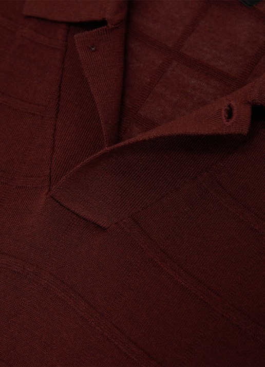 Reiss Serval regular fit polo in wolblend met ruitdessin - detail 3 bordeaux / rood