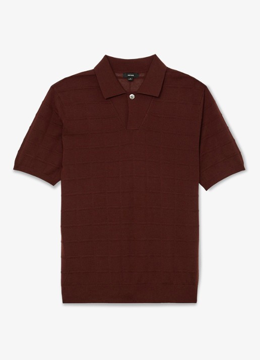 Reiss Serval regular fit polo in wolblend met ruitdessin - voorkant 4 bordeaux / rood