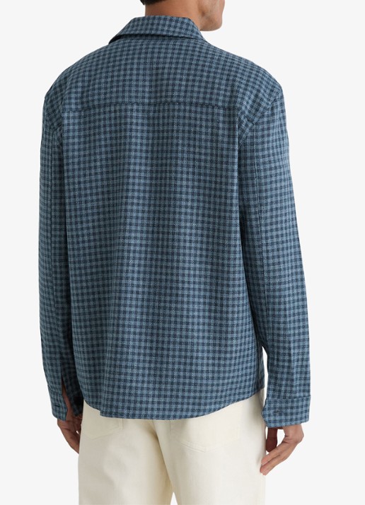 Reiss Sever overshirt in linnenblend met ruitdessin - achterkant 7 indigo / blauw