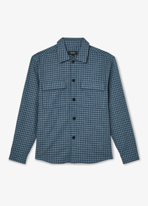 Reiss Sever overshirt in linnenblend met ruitdessin - voorkant indigo / blauw