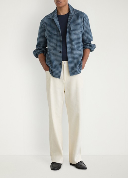 Reiss Sever overshirt in linnenblend met ruitdessin - voorkant 2 indigo / blauw