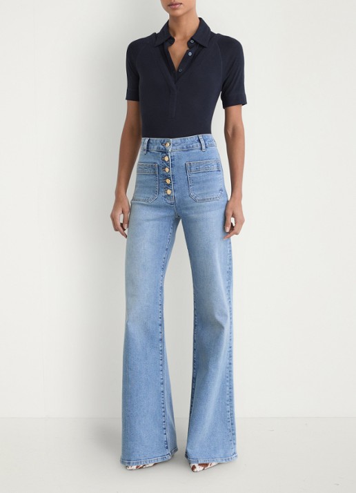 Reiss Shona slim fit polo met cut-out detail - voorkant 6 blauw