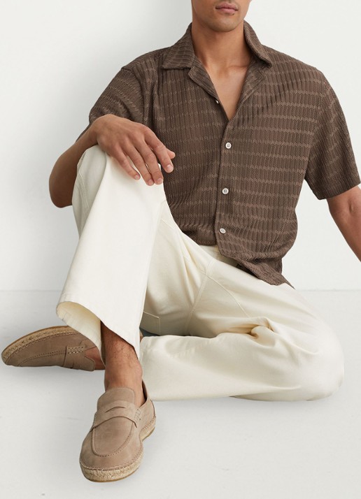 Reiss SID Chevron-Crochet Cuban-Collar Shirt - detail 5 taupe brown / bruin