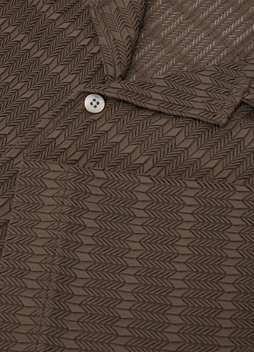 Reiss SID Chevron-Crochet Cuban-Collar Shirt - detail 6 taupe brown / bruin