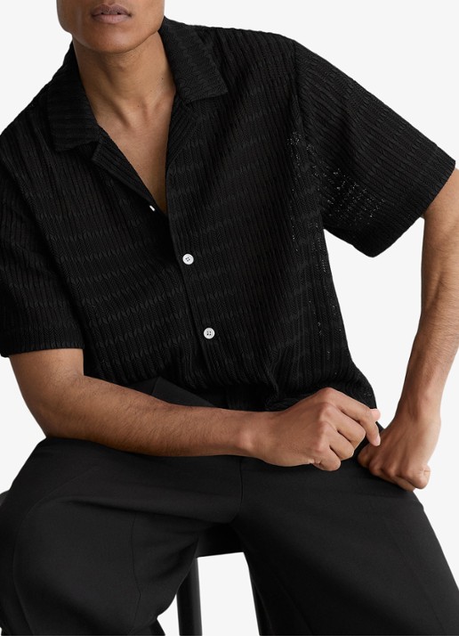 Reiss SID Chevron-Crochet Cuban-Collar Shirt