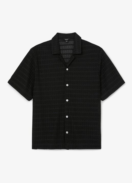 Reiss SID Chevron-Crochet Cuban-Collar Shirt - voorkant 2 black / zwart