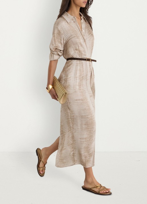 Reiss Sienna midi blousejurk met slangenprint en ceintuur - detail 4 neutral / beige