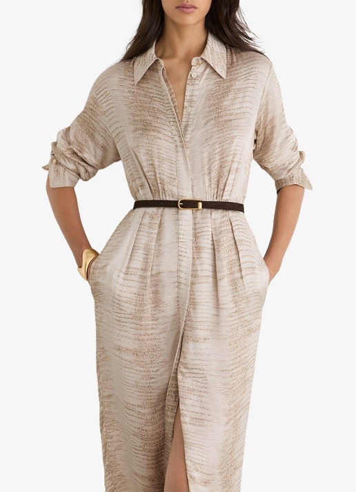 Reiss Sienna midi blousejurk met slangenprint en ceintuur - detail 5 neutral / beige