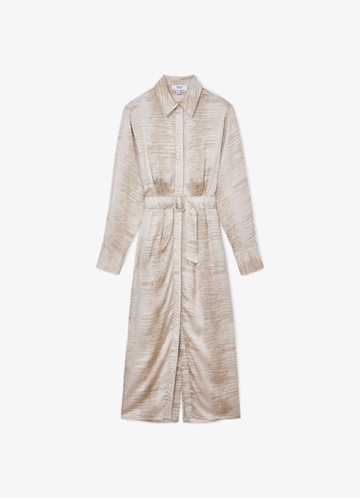 Reiss Sienna midi blousejurk met slangenprint en ceintuur