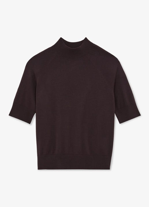 Reiss Sienna top in wolblend met opstaande kraag - voorkant 2 donkerbruin