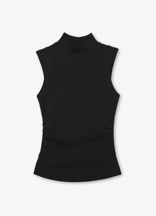 Reiss Simon ribgebreide top met opstaande kraag - voorkant 5 black / zwart