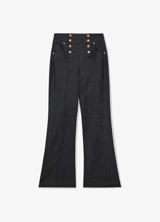 Reiss Skylar high waist flared jeans met knoop details - voorkant 2 denim