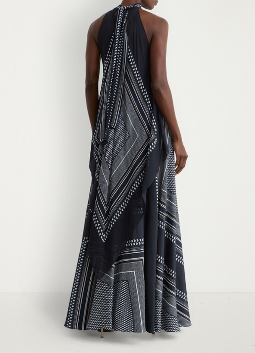 Reiss Skylar maxi jurk met grafisch patroon - achterkant donkerblauw