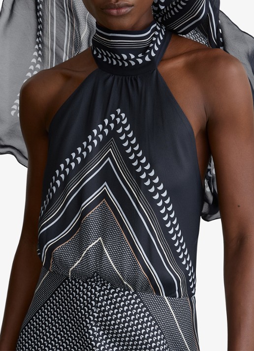 Reiss Skylar maxi jurk met grafisch patroon - detail 5 donkerblauw