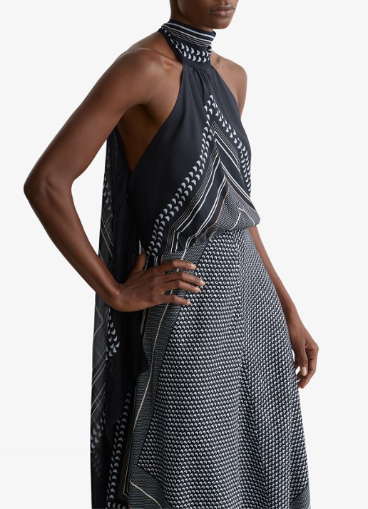 Reiss Skylar maxi jurk met grafisch patroon - detail 6 donkerblauw