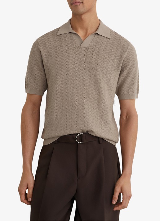 Reiss Sol regular fit polo met structuur - detail 5 taupe