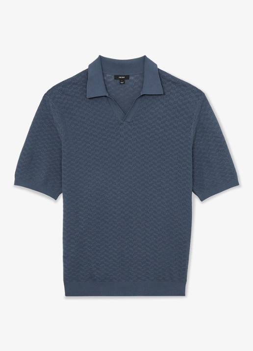 Reiss Sol regular fit polo met structuur - voorkant 6 airforce blue / blauw