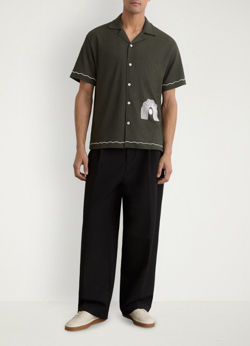 Reiss Solano regular fit overhemd met borduring - voorkant 2 donkergroen