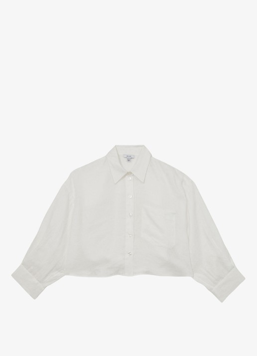 Reiss Solena oversized cropped blouse van linnen - voorkant wit