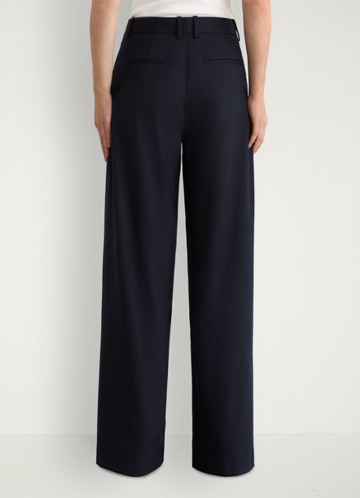 Reiss Solene high waist wide leg pantalon in wolblend - achterkant blauw
