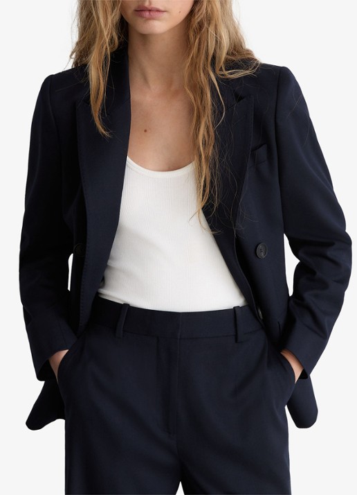 Reiss Solene high waist wide leg pantalon in wolblend - detail 5 blauw