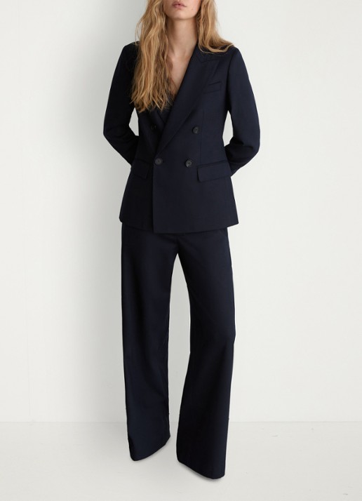 Reiss Solene high waist wide leg pantalon in wolblend - voorkant 3 blauw