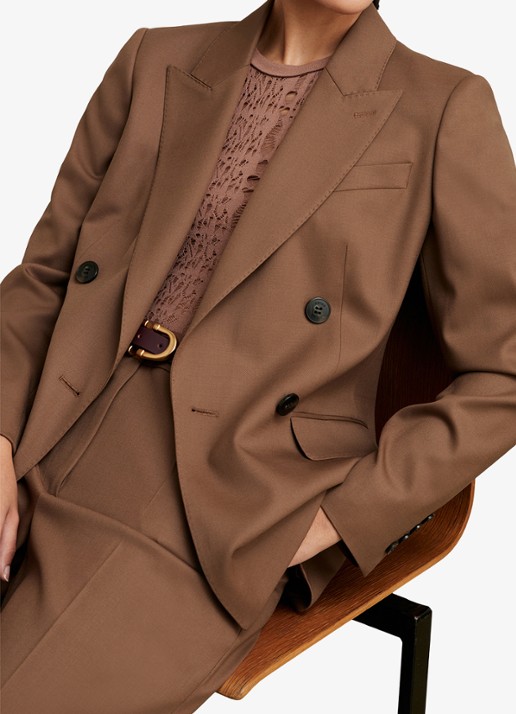 Reiss SOLENE Wool-Blend Double-Breasted Suit Blazer - detail 4 hazelnootbruin