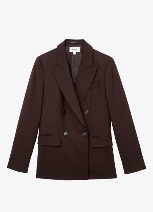 Reiss SOLENE Wool-Blend Double-Breasted Suit Blazer - voorkant aubergine
